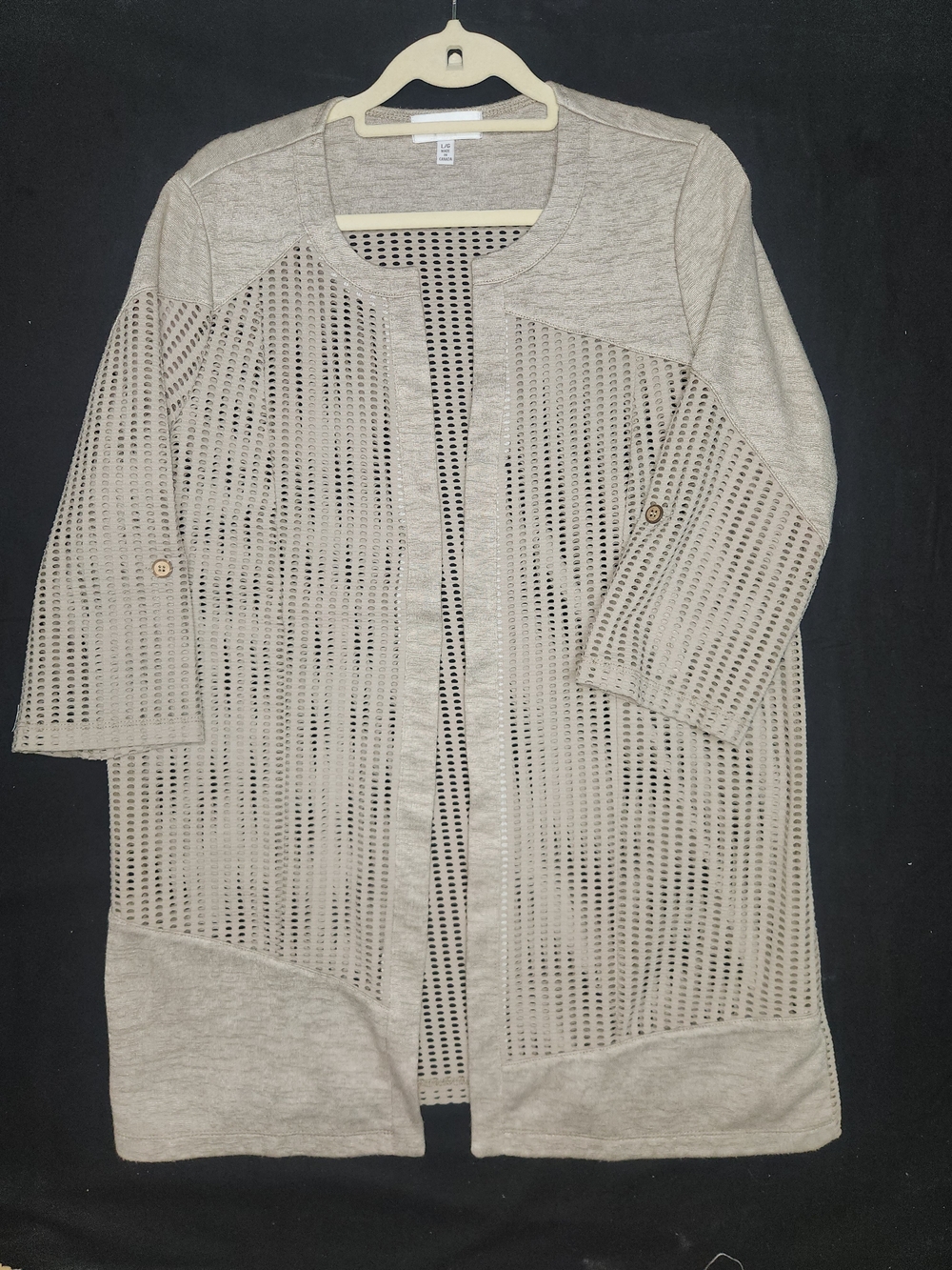 Light Taupe Openwork Knit Cardigan Sweater